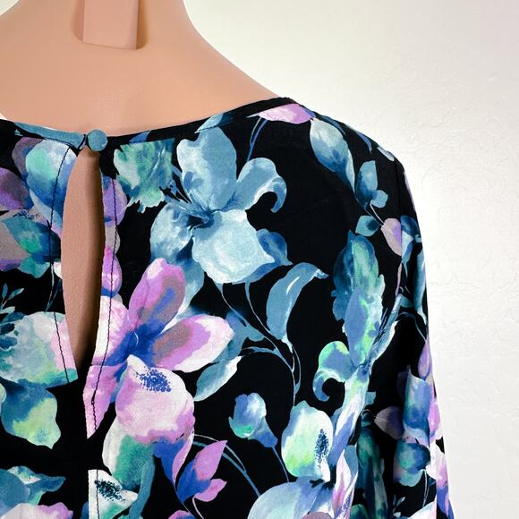 Soft Surroundings Night Bloom Long Balloon Sleeve Floral Midi Dress Blue Small - Picture 8 of 12